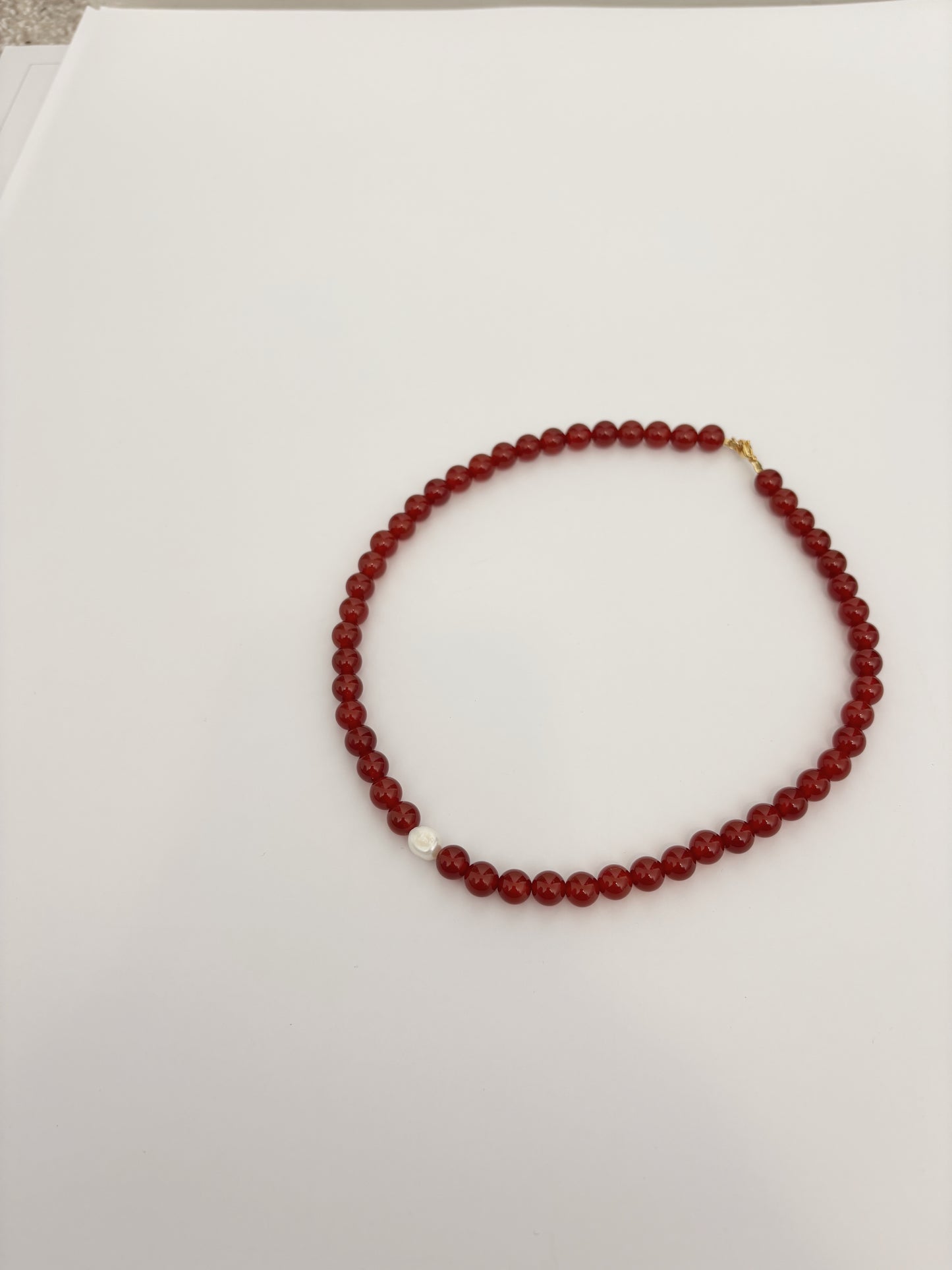Pearl Red Beaded Necklace