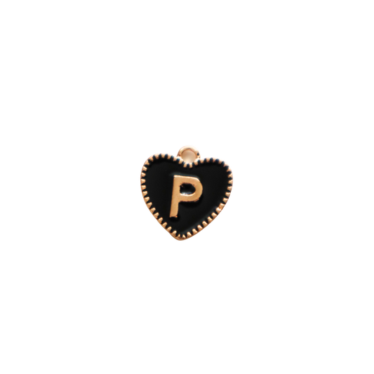 Black Textured “P” Heart