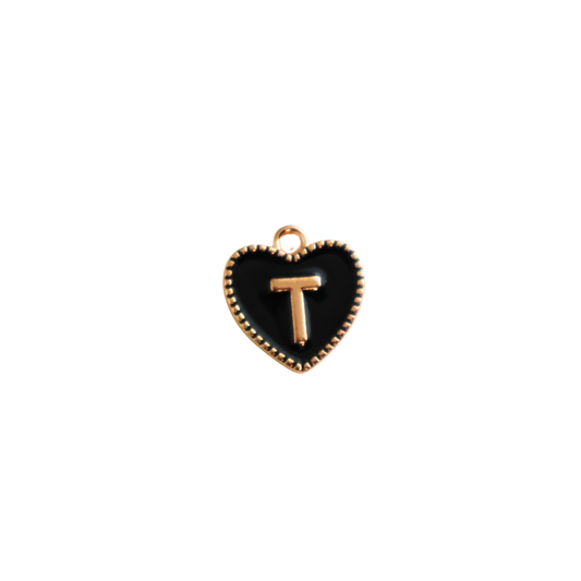 Black Textured “T” Heart