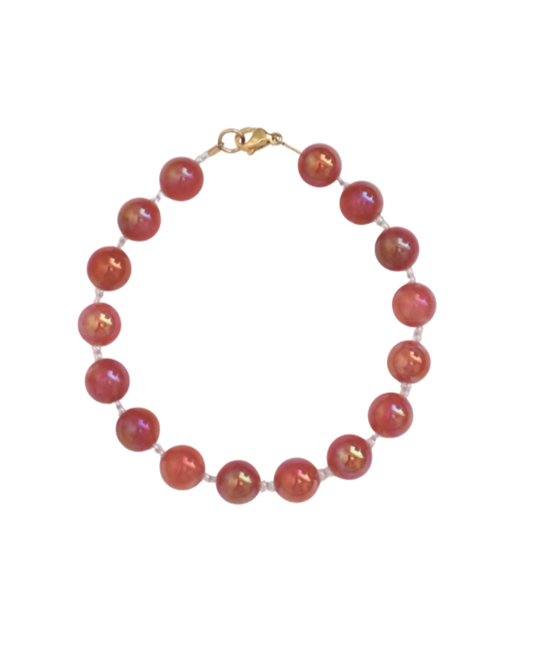 7.5” Pink/White Beaded Bracelet