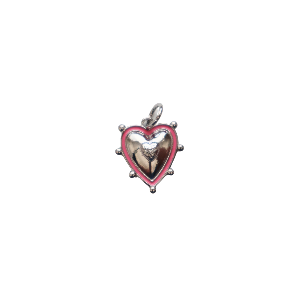 Pink Outlined Silver Heart