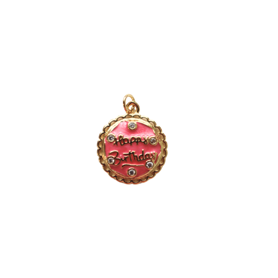 Gold Filled Pink Happy Birthday Charm