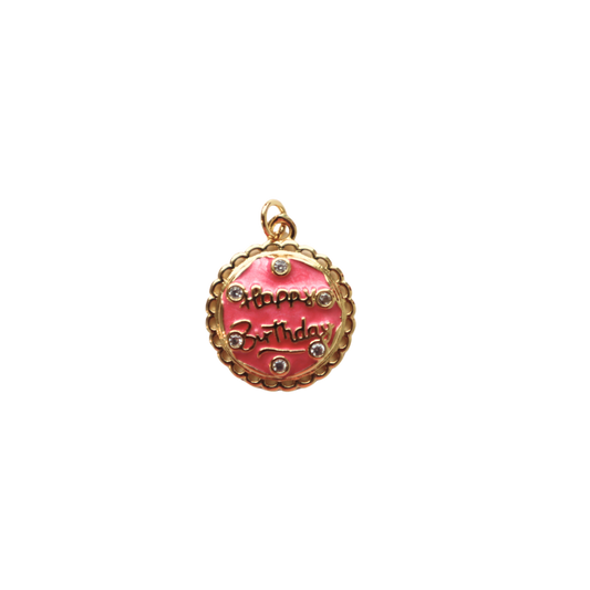 Gold Filled Pink Happy Birthday Charm