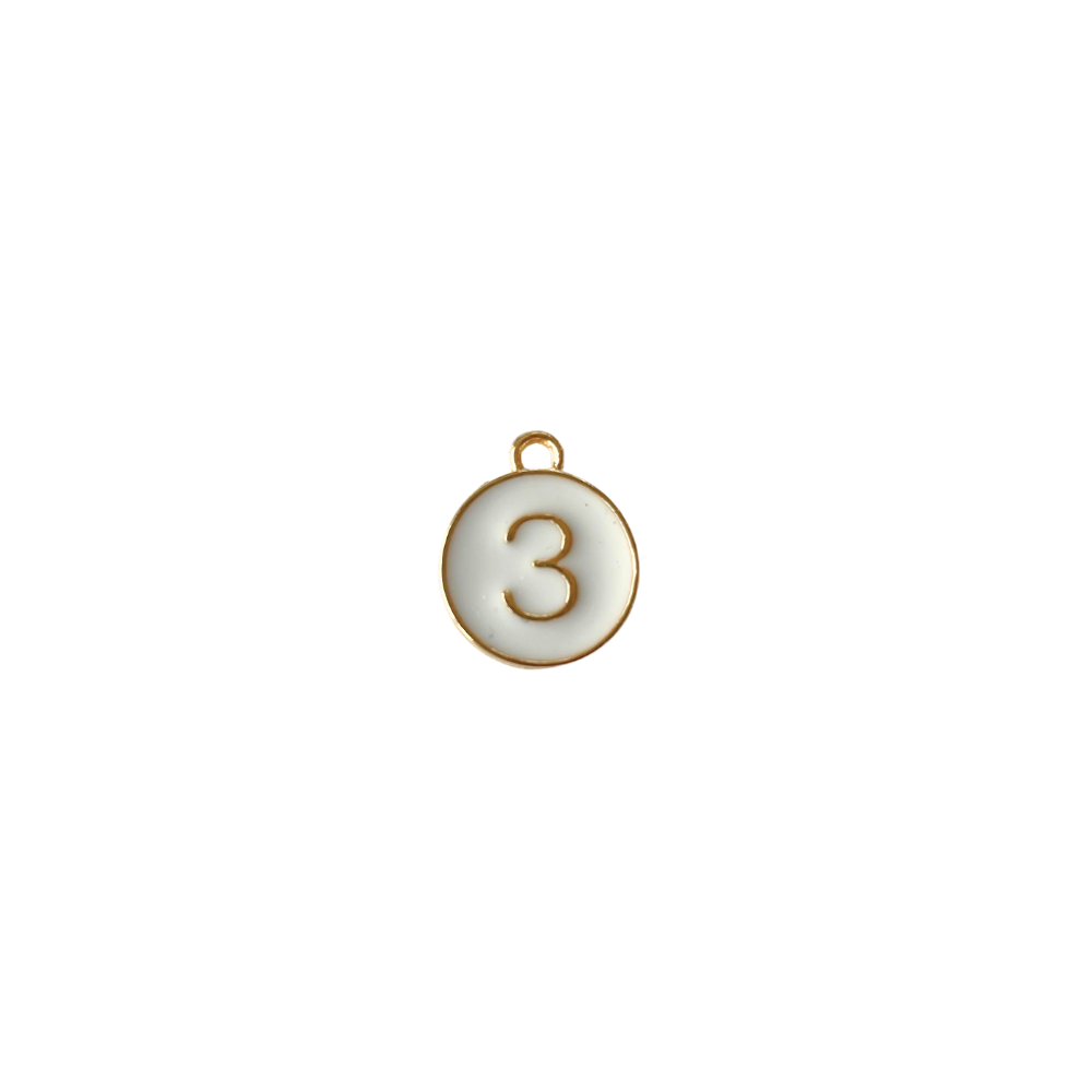 White Circle “3” Charm