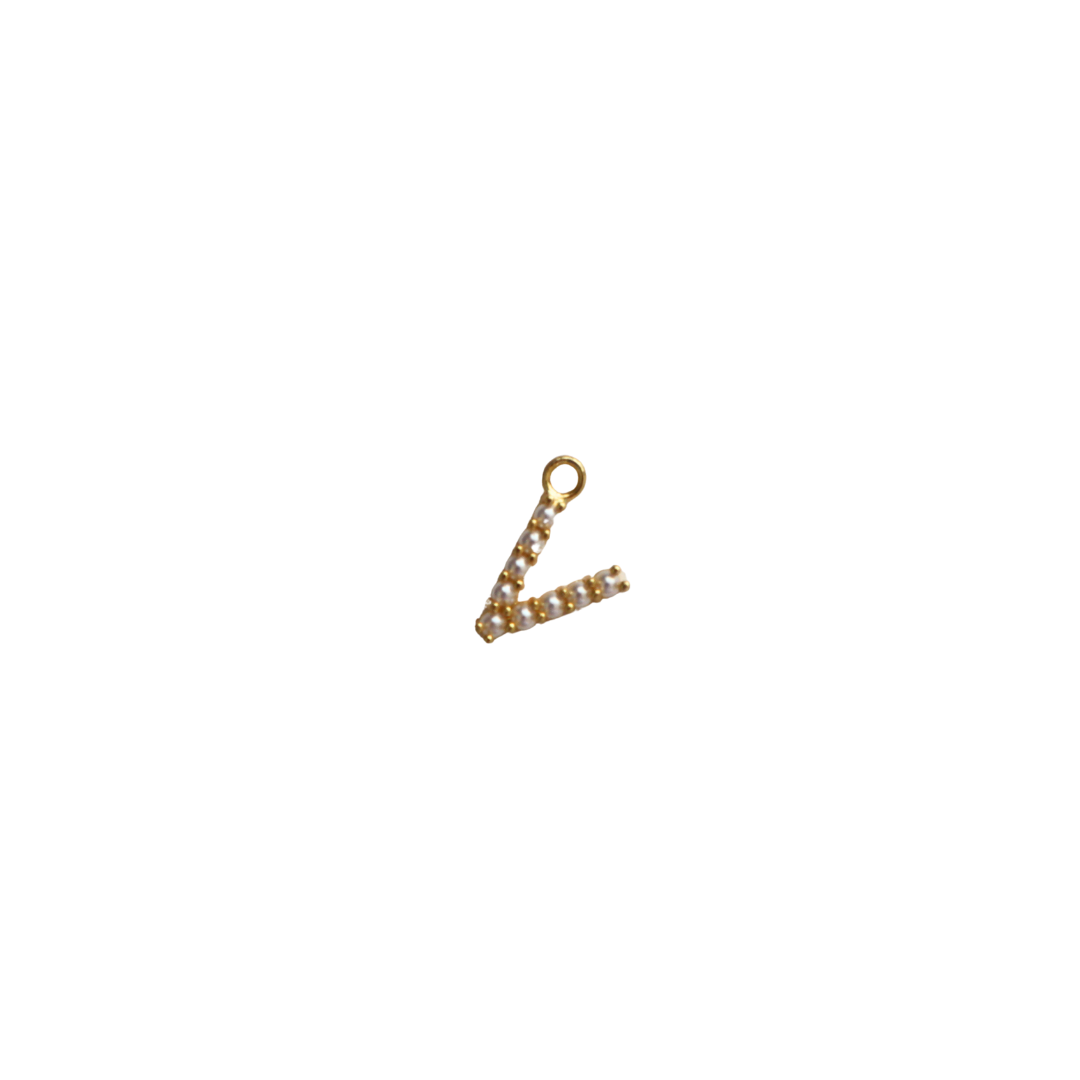 Small Gold Pearl V Letter