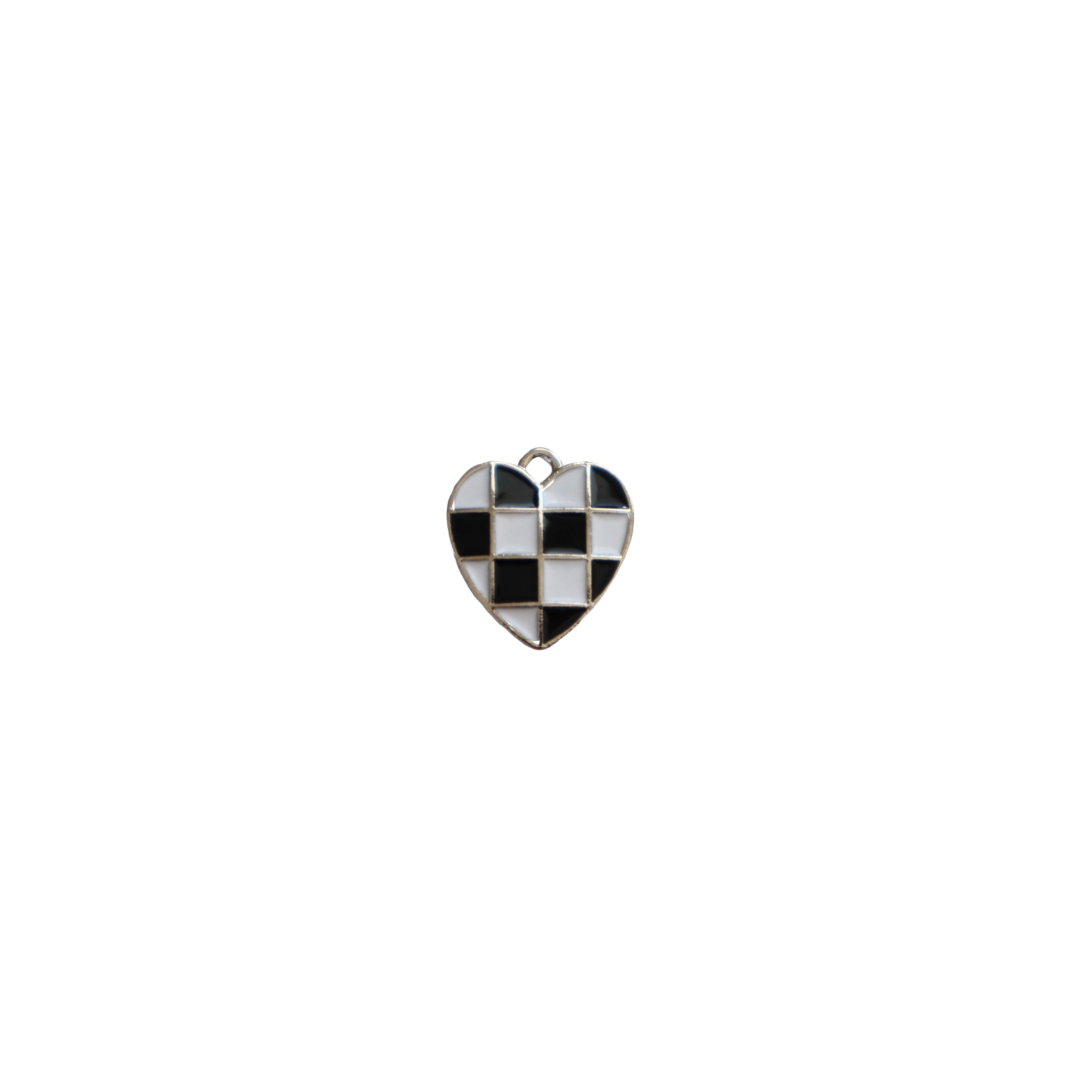 Silver/Black/White Checkered Heart