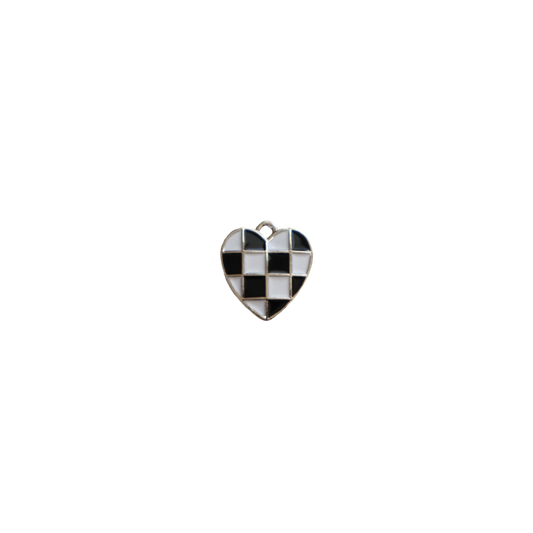 Silver/Black/White Checkered Heart