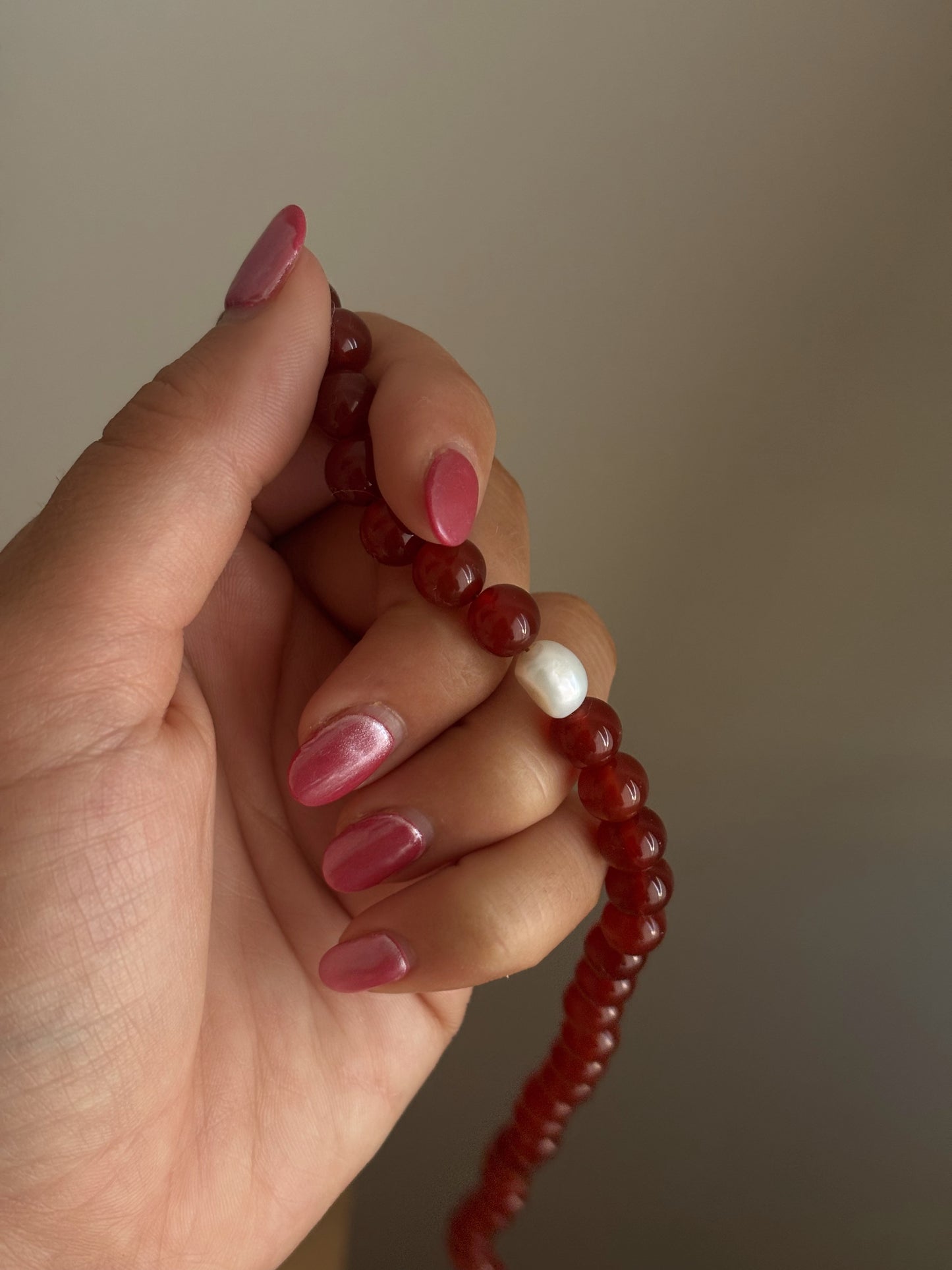 Pearl Red Beaded Necklace