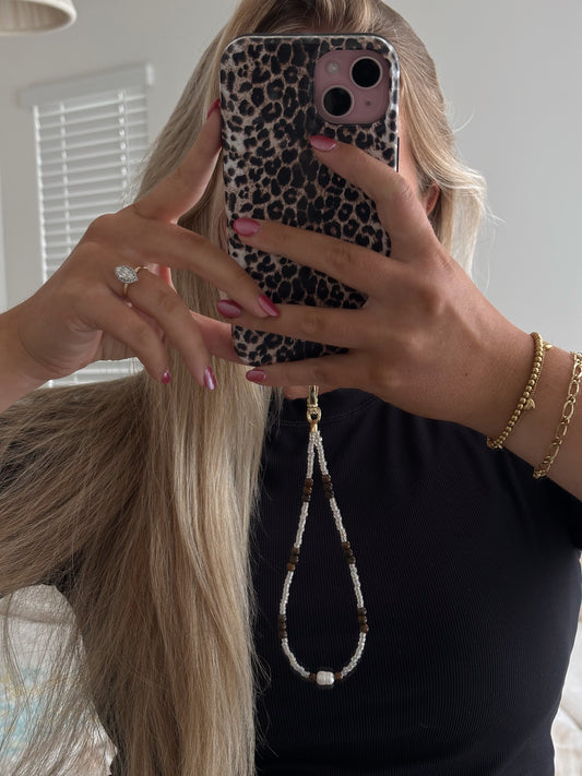 Dainty Brown Beaded Phone Chain